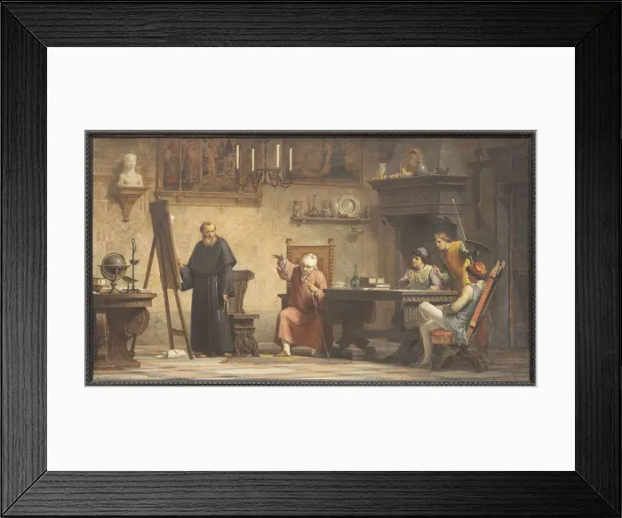 Framed Print : Piero della Francesca dictates the geometry rules to Luca Pacioli. Creator: Tricca