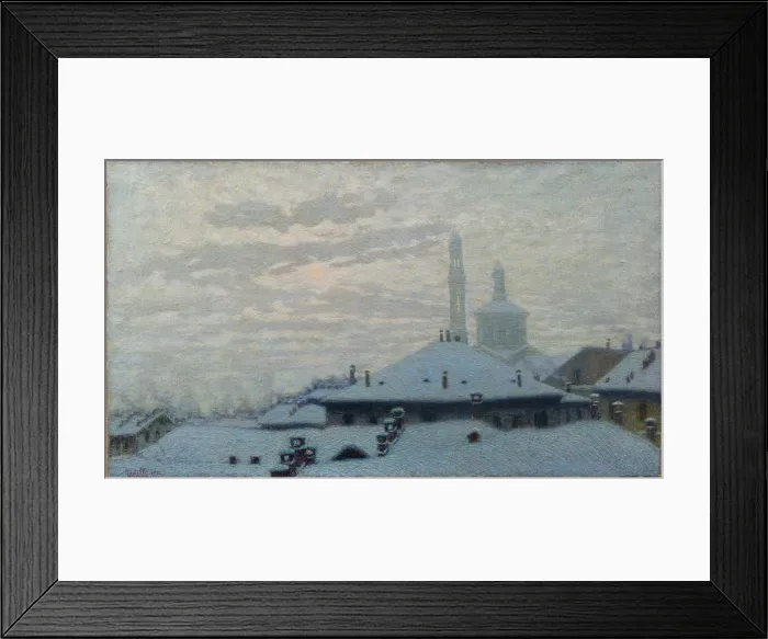 Framed Print : Tetti sotto la neve (Roofs under the snow), 1910. Creator: Morbelli, Angelo (1853-1919) Framed Print : Tetti sotto la neve (Roofs under the snow), 1910. Creator: Morbelli, Angelo (1853-1919)