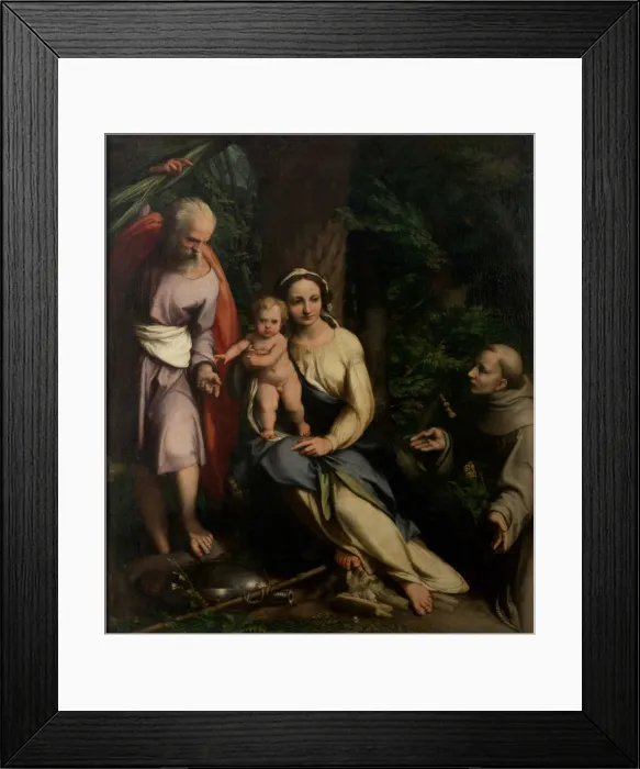 Framed Print : The Rest on the Flight into Egypt with Saint Francis of Assisi, c. 1520. Creator Framed Print : The Rest on the Flight into Egypt with Saint Francis of Assisi, c. 1520. Creator