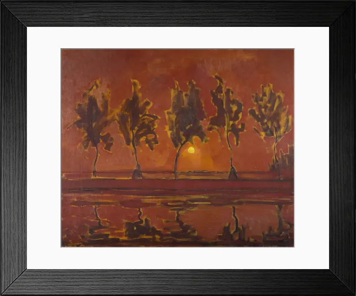 Framed Print : Trees on the Gein with moon rising, 1907. Creator: Mondrian, Piet (1872-1944)