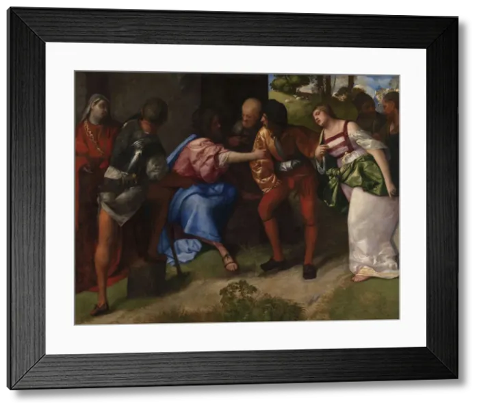 Framed Print : Christ and the Woman Taken in Adultery. Creator: Titian (1488-1576) Framed Print : Christ and the Woman Taken in Adultery. Creator: Titian (1488-1576)