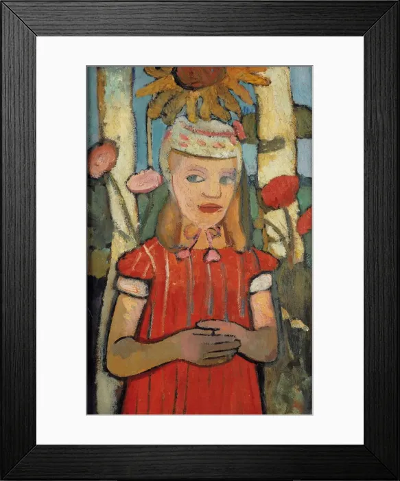 Framed Print : Girl in red dress in front of sunflower, 1907. Creator: Modersohn-Becker, Paula (1876-1907) Framed Print : Girl in red dress in front of sunflower, 1907. Creator: Modersohn-Becker, Paula (1876-1907)