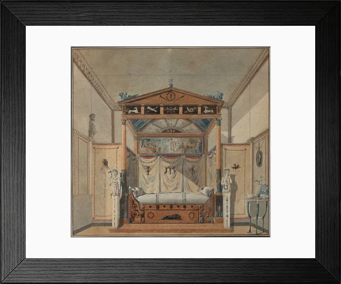 Framed Print : Design of the Bed, c. 1800. Creator: Percier, Charles (1764-1838) Framed Print : Design of the Bed, c. 1800. Creator: Percier, Charles (1764-1838)