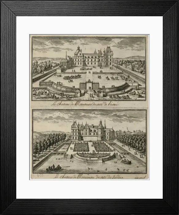 Framed Print : View of the Chateau de Maintenon from the entrance and from the garden, 17th century Framed Print : View of the Chateau de Maintenon from the entrance and from the garden, 17th century