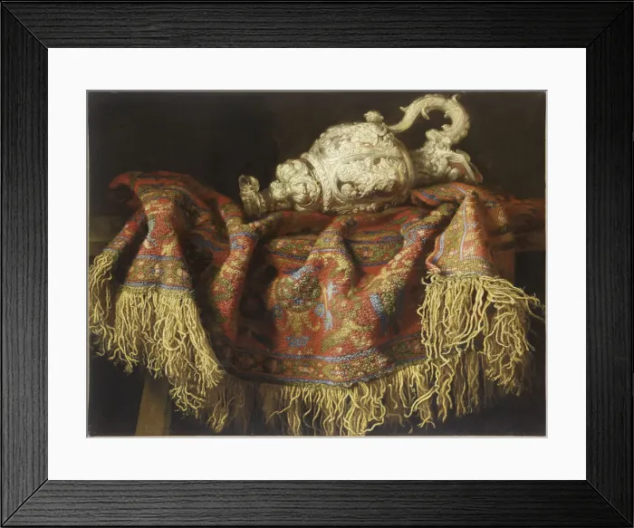Framed Print : Still Life with a Carpet, c. 1640. Creator: Fieravino (Il Maltese), Francesco (ca Framed Print : Still Life with a Carpet, c. 1640. Creator: Fieravino (Il Maltese), Francesco (ca