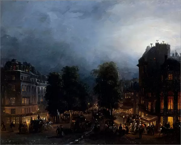 Boulevard des Italiens at night, ca 1835. Creator: Ferri, Domenico (1795-1878)