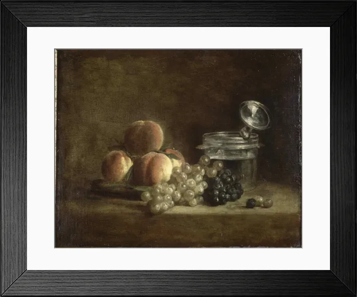 Framed Print : Peaches and grapes. Creator: Chardin, Jean-Baptiste Simeon (1699-1779) Framed Print : Peaches and grapes. Creator: Chardin, Jean-Baptiste Simeon (1699-1779)