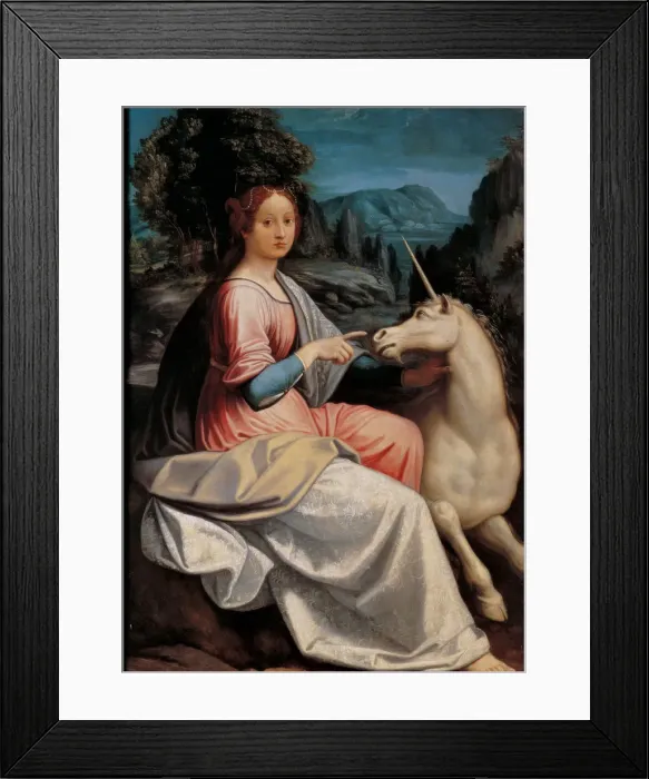 Framed Print : Lady and the Unicorn, 1534-1540. Creator: Longhi, Luca (1507-1580) Framed Print : Lady and the Unicorn, 1534-1540. Creator: Longhi, Luca (1507-1580)