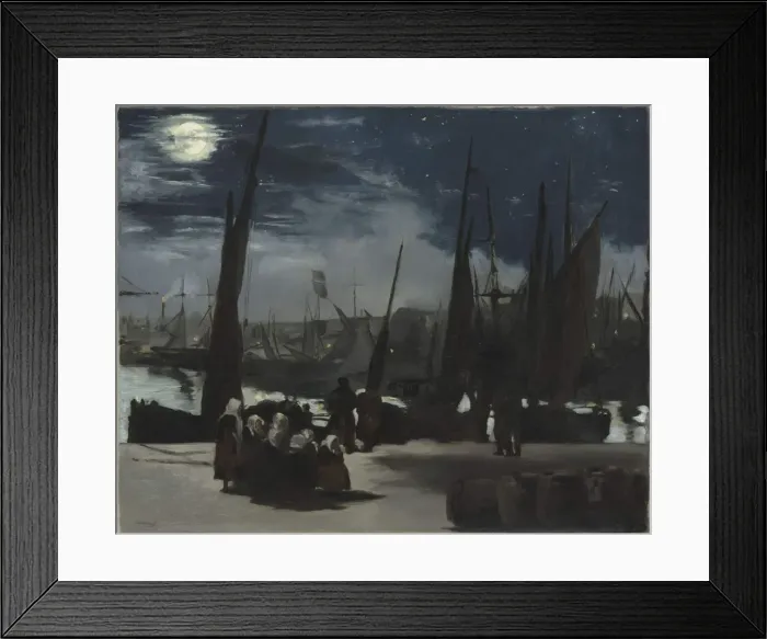 Framed Print : Clair de lune sur le port de Boulogne (Moonlight at the Port of Boulogne), 1869. Creator: Manet