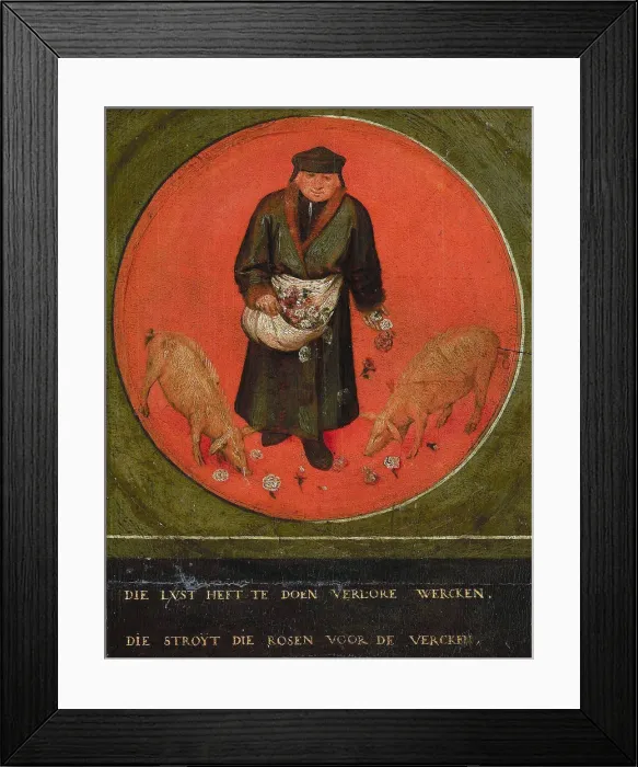 Framed Print : He who would waste his effort casts roses before swine, 1558. Creator: Bruegel (Brueghel) Framed Print : He who would waste his effort casts roses before swine, 1558. Creator: Bruegel (Brueghel)