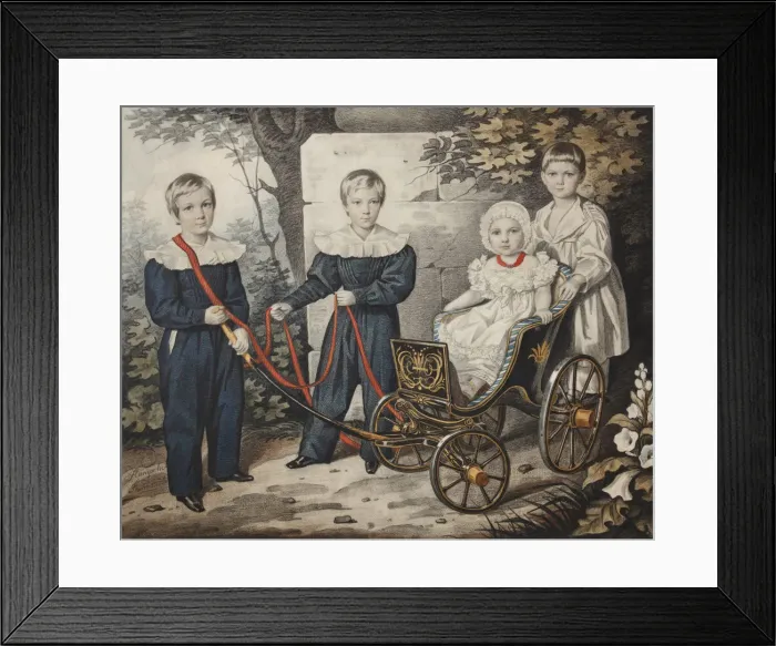 Framed Print : Portrait of the Talyzin children, Early 1830s. Creator: Hampeln, Carl, von (1794-after 1880)