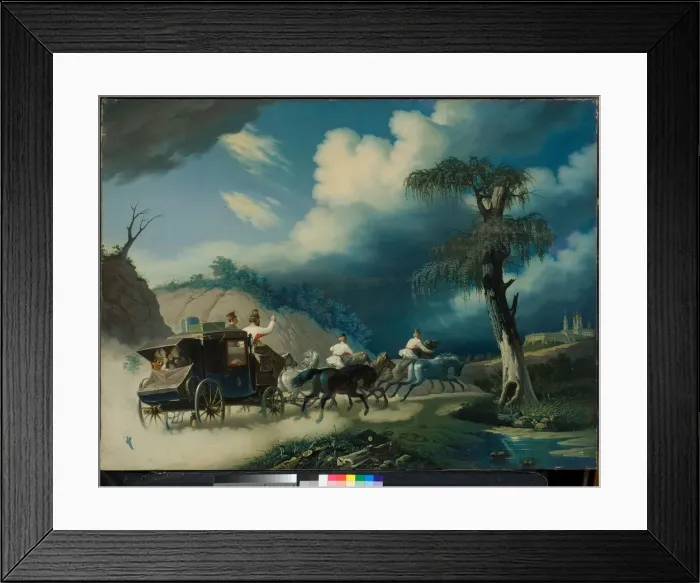 Framed Print : Troika during a thunderstorm, 1830s. Creator: Hampeln, Carl, von (1794-after 1880) Framed Print : Troika during a thunderstorm, 1830s. Creator: Hampeln, Carl, von (1794-after 1880)