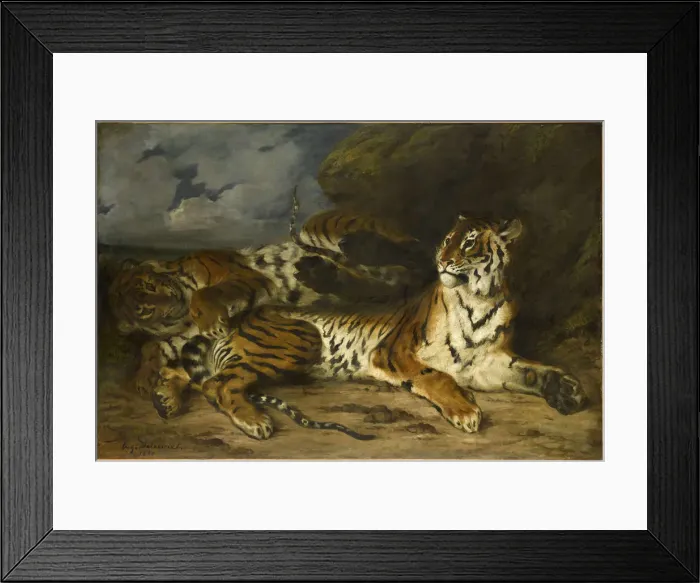 Framed Print : Young Tiger Playing with Its Mother, 1830. Creator: Delacroix, Eugene (1798-1863)
