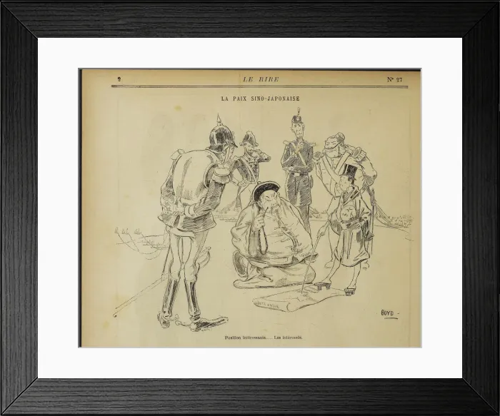 Framed Print : La paix sino-japonaise, Position interessante. Les interesses. From: Le Rire, May 11, 1895, 1895 Framed Print : La paix sino-japonaise, Position interessante. Les interesses. From: Le Rire, May 11, 1895, 1895