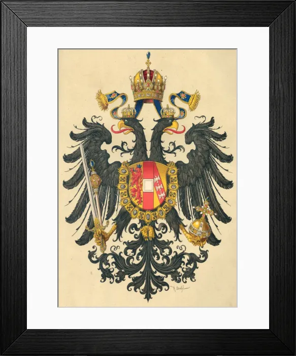 Framed Print : Small coat of arms of the Empire of Austria, 1890. Creator: Strohl, Hugo Gerard (1851-1919) Framed Print : Small coat of arms of the Empire of Austria, 1890. Creator: Strohl, Hugo Gerard (1851-1919)