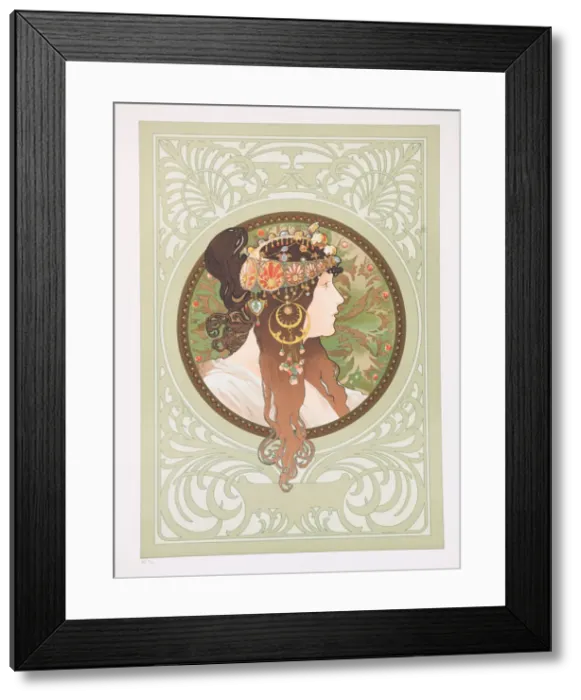 Framed Print : Byzantine Heads: Brunette, 1897. Creator: Mucha, Alfons Marie (1860-1939) Framed Print : Byzantine Heads: Brunette, 1897. Creator: Mucha, Alfons Marie (1860-1939)