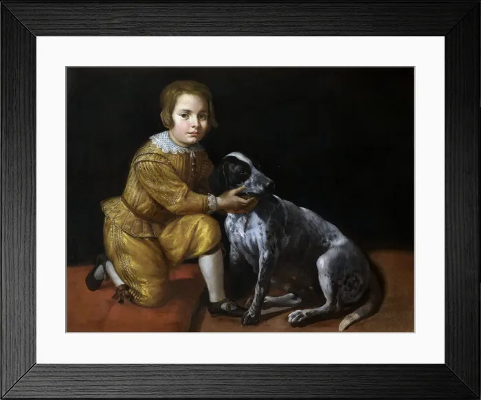 Framed Print : Portrait of a boy with a dog. Creator: Fiasella, Domenico (1589-1669) Framed Print : Portrait of a boy with a dog. Creator: Fiasella, Domenico (1589-1669)