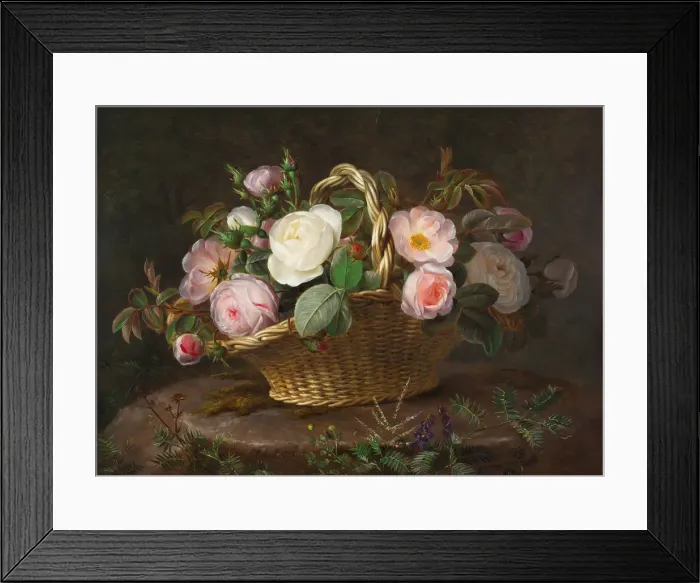 Framed Print : Basket with flowers, c. 1843. Creator: Jensen, Johan Laurentz (1800-1856) Framed Print : Basket with flowers, c. 1843. Creator: Jensen, Johan Laurentz (1800-1856)