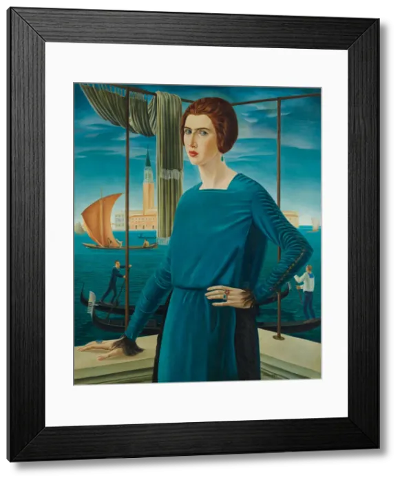 Framed Print : The Artists Wife with Venice in the Background, 1921. Creator: Oppi, Ubaldo (1889-1942) Framed Print : The Artists Wife with Venice in the Background, 1921. Creator: Oppi, Ubaldo (1889-1942)