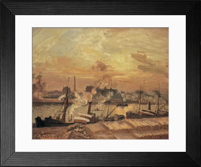 Framed Print : Dechargement de bois, quai de la Bourse, coucher de soleil, 1898. Creator: Pissarro Framed Print : Dechargement de bois, quai de la Bourse, coucher de soleil, 1898. Creator: Pissarro