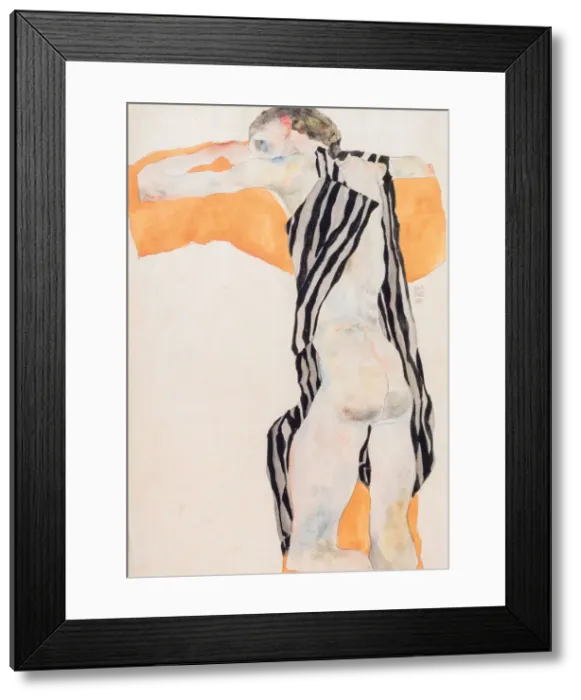 Framed Print : Reclining Nude Girl in Striped Smock, 1911. Creator: Schiele, Egon (1890-1918) Framed Print : Reclining Nude Girl in Striped Smock, 1911. Creator: Schiele, Egon (1890-1918)