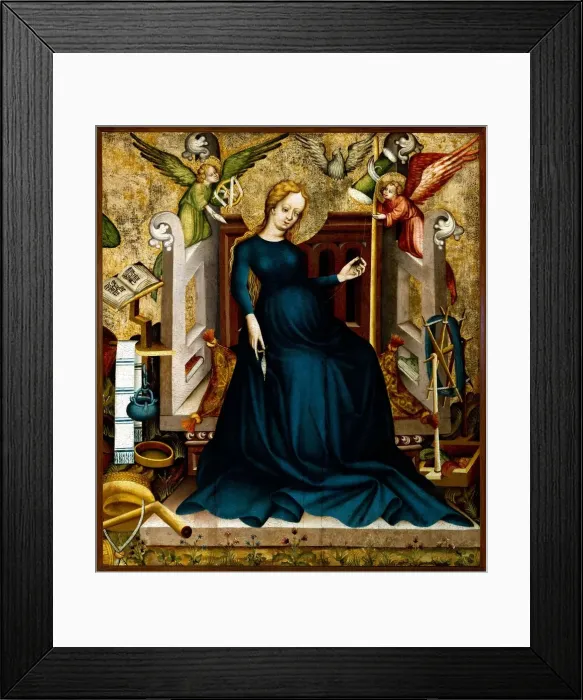 Framed Print : Mary at the Spinning Wheel from Güssing, c. 1410. Creator: Anonymous Framed Print : Mary at the Spinning Wheel from Güssing, c. 1410. Creator: Anonymous