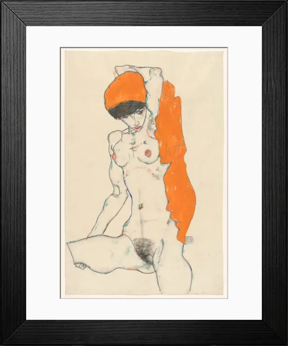 Framed Print : Standing Nude with Orange Drapery, 1914. Creator: Schiele, Egon (1890-1918) Framed Print : Standing Nude with Orange Drapery, 1914. Creator: Schiele, Egon (1890-1918)