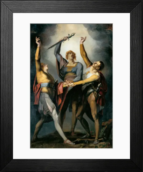 Framed Print : The three confederates in the oath on the Rütli, 1779-1781. Creator: Füssli (Fuseli) Framed Print : The three confederates in the oath on the Rütli, 1779-1781. Creator: Füssli (Fuseli)