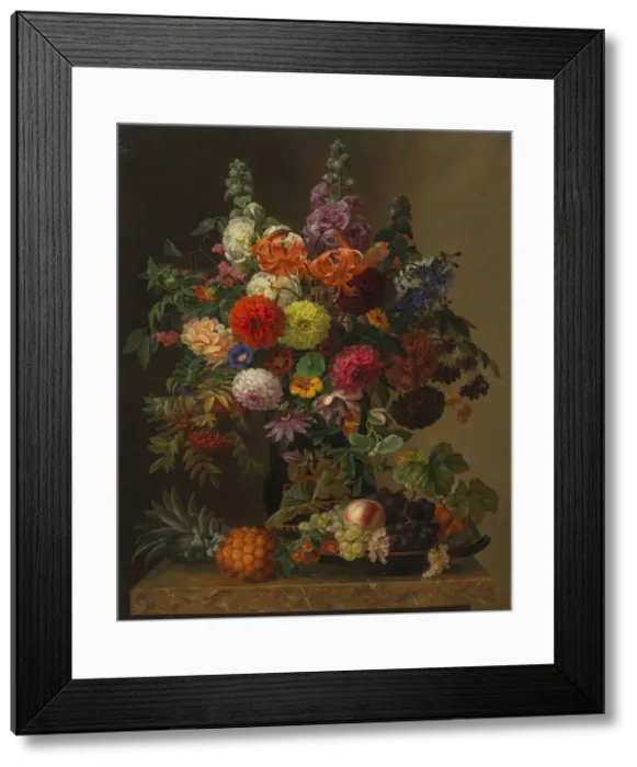 Framed Print : Still life with Flowers and fruits, 1836. Creator: Jensen, Johan Laurentz (1800-1856) Framed Print : Still life with Flowers and fruits, 1836. Creator: Jensen, Johan Laurentz (1800-1856)