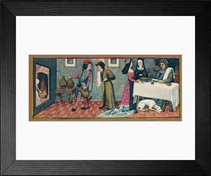 Framed Print : January - dinner at New Year, 15th century, (1939). Creator: Robinet Testard Framed Print : January - dinner at New Year, 15th century, (1939). Creator: Robinet Testard