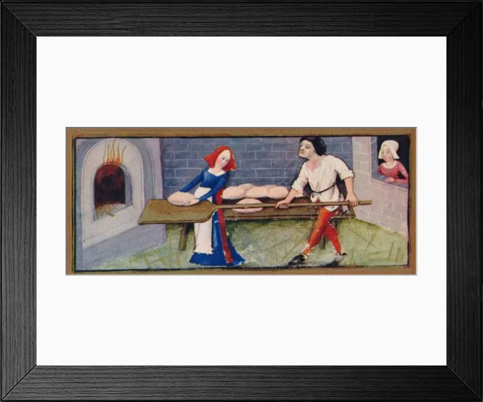 Framed Print : December - baking, 15th century, (1939). Creators: Robinet Testard, Jean Bourdichon Framed Print : December - baking, 15th century, (1939). Creators: Robinet Testard, Jean Bourdichon