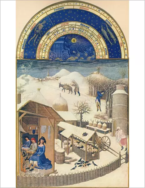 February - village under the snow, 15th century, (1939). Creator: Paul Limbourg