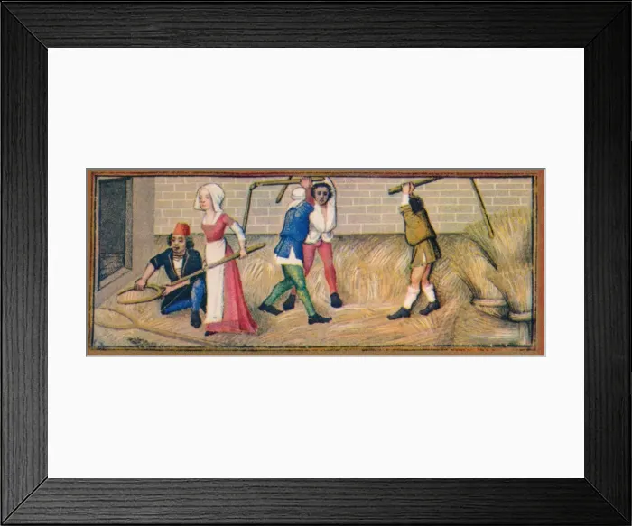 Framed Print : July - threshing, 15th century, (1939). Creator: Robinet Testard Framed Print : July - threshing, 15th century, (1939). Creator: Robinet Testard