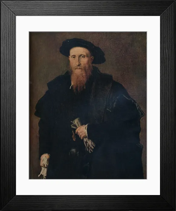 Framed Print : Portrait of a gentleman with gloves, 1543, (1930). Creator: Lorenzo Lotto Framed Print : Portrait of a gentleman with gloves, 1543, (1930). Creator: Lorenzo Lotto