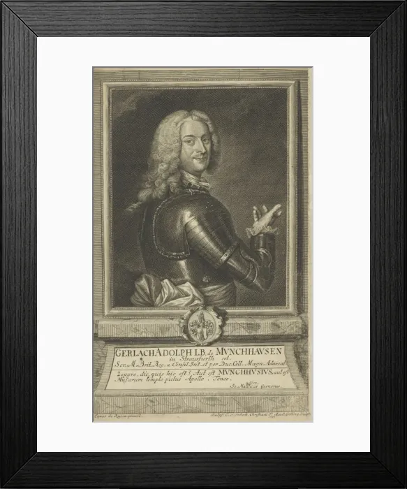 Framed Print : Portrait of Gerlach Adolph von Münchhausen (1688-1770), 1738. Creator: Fritzsch Framed Print : Portrait of Gerlach Adolph von Münchhausen (1688-1770), 1738. Creator: Fritzsch