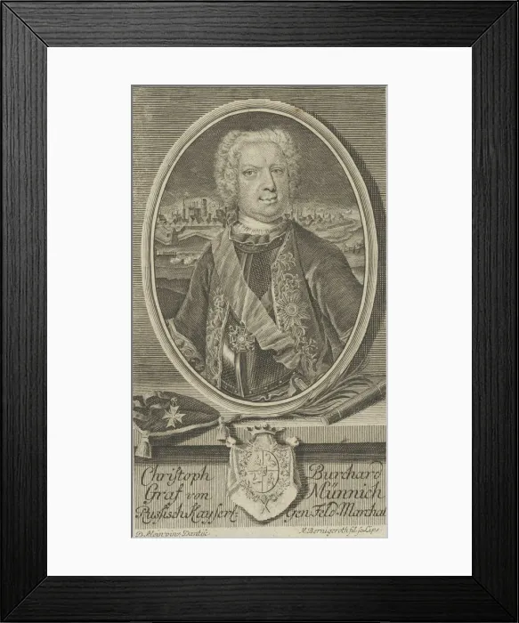 Framed Print : Portrait of Count Burkhard Christoph von Münnich (1683-1767), ca 1730. Creator: Bernigeroth Framed Print : Portrait of Count Burkhard Christoph von Münnich (1683-1767), ca 1730. Creator: Bernigeroth
