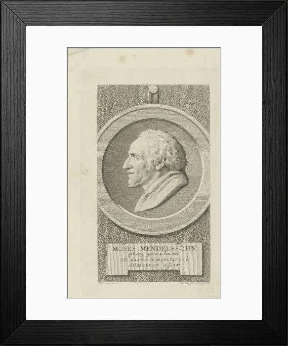 Framed Print : Portrait of Moses Mendelssohn (1729-1786), 1786. Creator: Berger, Gottfried Daniel (1744-1824)