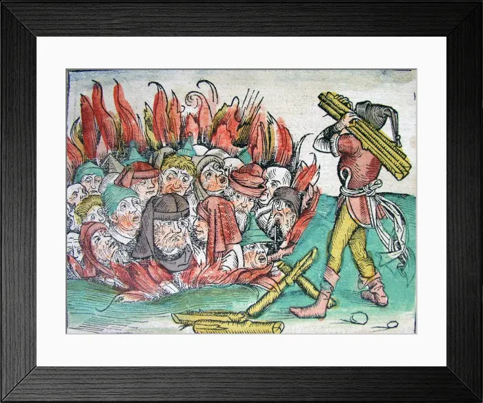 Framed Print : Burning of the Jews at Deggendorf in 1338 (from the Schedels Chronicle of the World), 1493 Framed Print : Burning of the Jews at Deggendorf in 1338 (from the Schedels Chronicle of the World), 1493