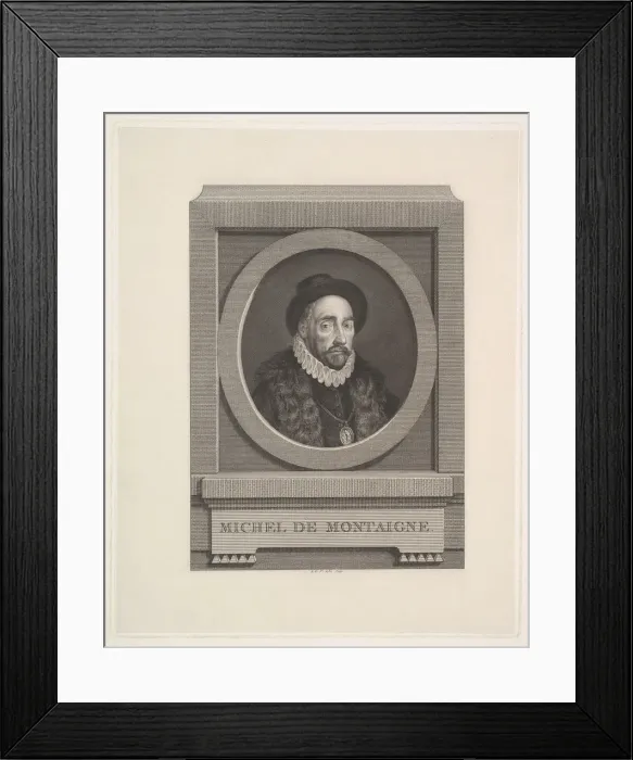 Framed Print : Portrait of Michel de Montaigne (1533-1592), 1774. Creator: Saint-Aubin, Augustin, de (1736-1807) Framed Print : Portrait of Michel de Montaigne (1533-1592), 1774. Creator: Saint-Aubin, Augustin, de (1736-1807)