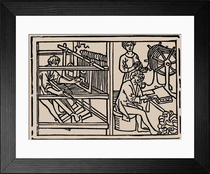 Framed Print : Combing, spinning and weaving of wool. From Speculum Vitae Humanae by Rodericus Zamorensis, 1479 Framed Print : Combing, spinning and weaving of wool. From Speculum Vitae Humanae by Rodericus Zamorensis, 1479