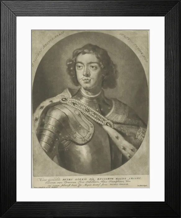 Framed Print : Portrait of Emperor Peter I the Great (1672-1725), um 1700. Creator: Schenk, Peter (Petrus) Framed Print : Portrait of Emperor Peter I the Great (1672-1725), um 1700. Creator: Schenk, Peter (Petrus)