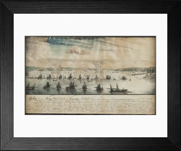 Framed Print : The Battle of Fredrikshamn on May 1790, 1791. Creator: Schoultz, Johan Tietrich (1754-1807) Framed Print : The Battle of Fredrikshamn on May 1790, 1791. Creator: Schoultz, Johan Tietrich (1754-1807)