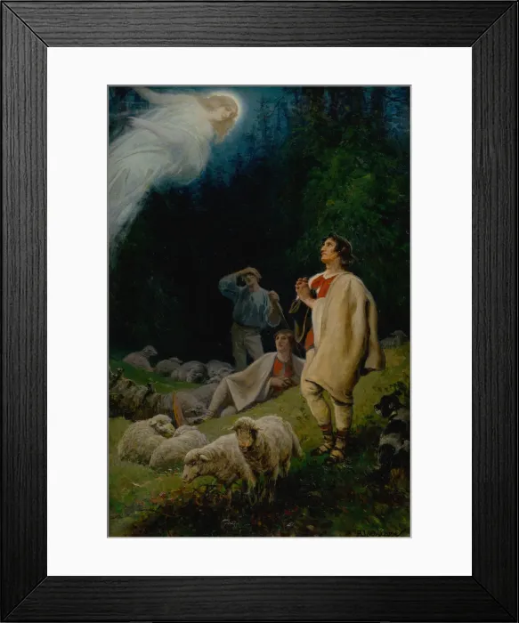 Framed Print : The Annunciation to the Shepherds, 1880. Creator: Liebscher, Adolf (1857-1919) Framed Print : The Annunciation to the Shepherds, 1880. Creator: Liebscher, Adolf (1857-1919)
