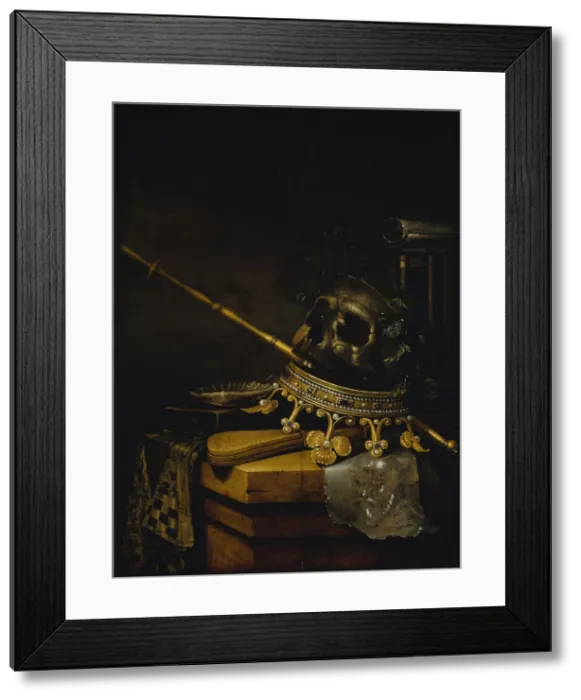 Framed Print : Vanitas Still Life, 1661. Creator: Collier, Edwaert (1642-1708) Framed Print : Vanitas Still Life, 1661. Creator: Collier, Edwaert (1642-1708)