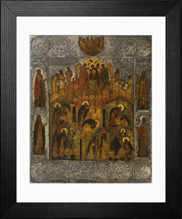 Framed Print : The Revelation of Virgin Mary to Saint Alexander Svirsky, 1600s. Creator: Russian icon Framed Print : The Revelation of Virgin Mary to Saint Alexander Svirsky, 1600s. Creator: Russian icon