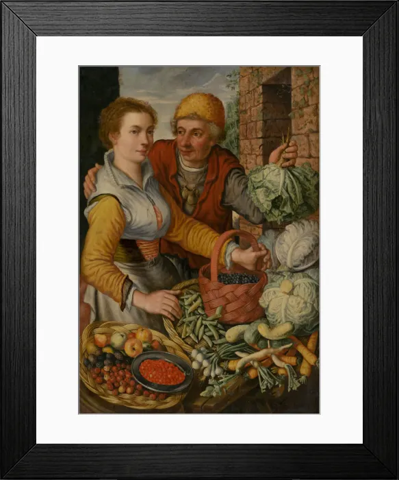 Framed Print : The fruit and vegetable sellers, c. 1570. Creator: Beuckelaer, Joachim (ca. 1533-1574) Framed Print : The fruit and vegetable sellers, c. 1570. Creator: Beuckelaer, Joachim (ca. 1533-1574)