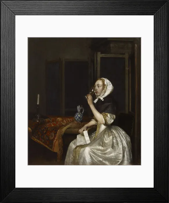 Framed Print : Lady Holding a Wine Glass, ca 1665. Creator: Ter Borch, Gerard, the Younger (1617-1681) Framed Print : Lady Holding a Wine Glass, ca 1665. Creator: Ter Borch, Gerard, the Younger (1617-1681)