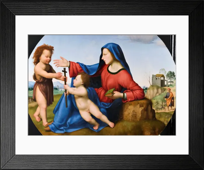 Framed Print : Madonna and Child with the Young John the Baptist. Creator: Bugiardini, Giuliano (1475-1554) Framed Print : Madonna and Child with the Young John the Baptist. Creator: Bugiardini, Giuliano (1475-1554)