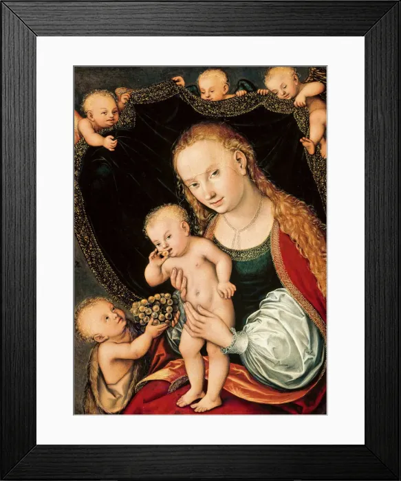 Framed Print : Madonna and Child with the Young John the Baptist, after 1537. Creator: Cranach, Lucas Framed Print : Madonna and Child with the Young John the Baptist, after 1537. Creator: Cranach, Lucas
