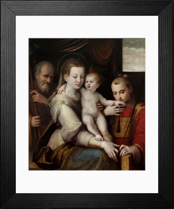 Framed Print : The Holy Family with Saint Stephen, c. 1560. Creator: Longhi, Luca (1507-1580) Framed Print : The Holy Family with Saint Stephen, c. 1560. Creator: Longhi, Luca (1507-1580)